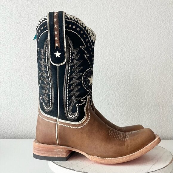 Lane RODEO HOUSTON Mens Cowboy Boots 9.5 Brown Leather Western Blunt Toe - Picture 2 of 12